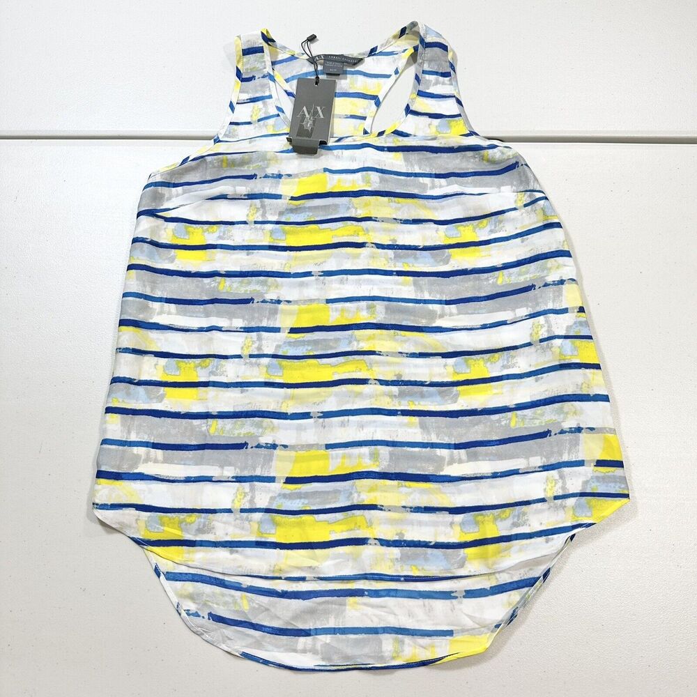 Armani Exchange Women’s Stripe Watercolor Printed Sleeveless Tank Top Blouse XS